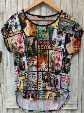 love J Fashion Magazine Print Y2K Short Sleeve T-Shirt Size L